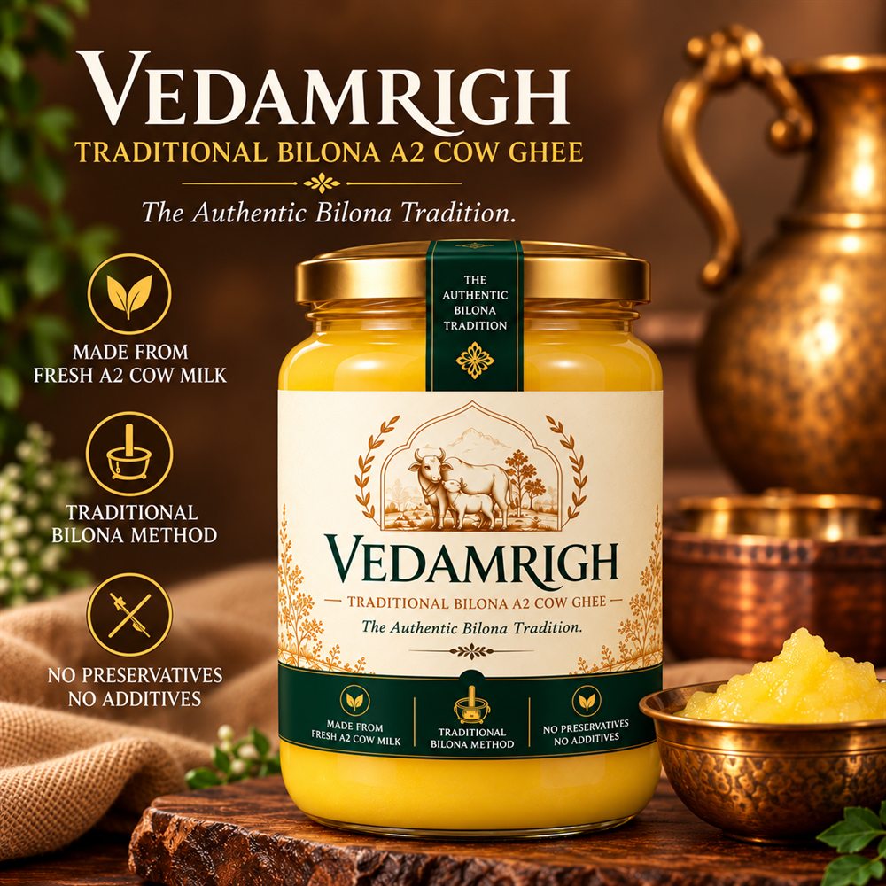 Vedamrigh A2 cow Bilona ghee jar